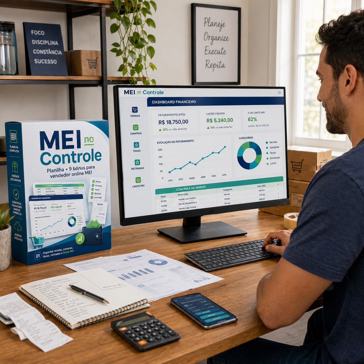 Vendedor online usando a planilha na rotina